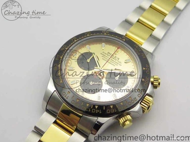1230 FlexibleFit Daytona SS YG Ceramic Bezel JH Best Edition Gold Dial On SS YG Bracelet A 3528